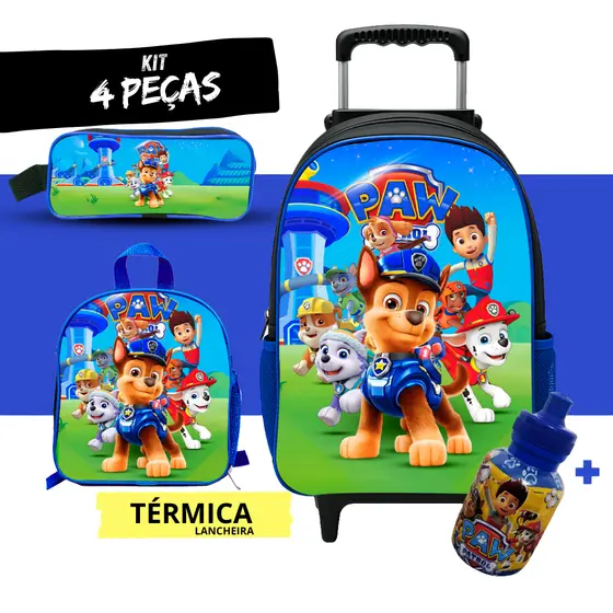 Kit Mochila Escolar Patrulha Canina + Lancheira Térmica + Estojo