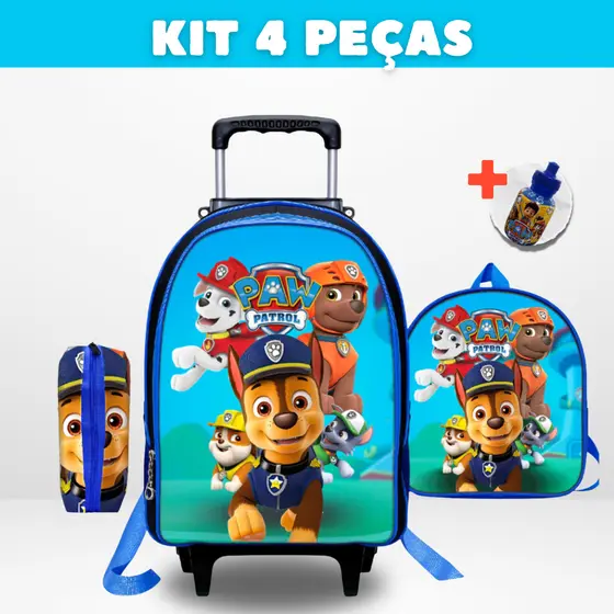 Kit Mochila Escolar Patrulha Canina com Lancheira e Estojo - Rodinha - Menino - Masculino