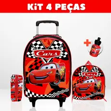 Mochila Escolar Infantil Carros com lancheira e estojo