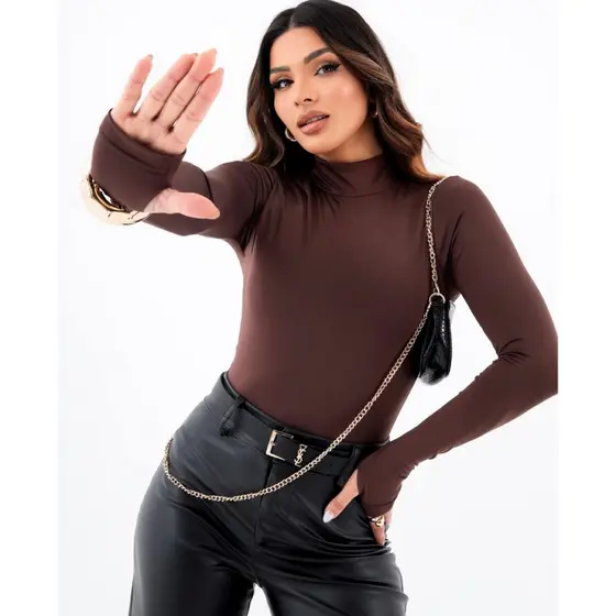 Blusa Segunda Pele Feminina Manga Longa com Dedeira
