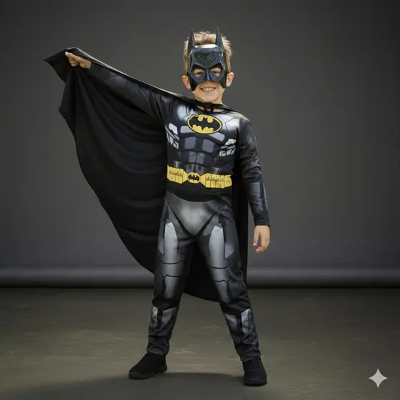 Fantasia Infantil Menino Batman Longa Com Enchimento Capa E Máscara  De Plástico Herói