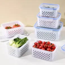 Kit 3 Organizadores Potes Hermetico Geladeira 850ML/1750ML/3300ML Alimentos Vegetais