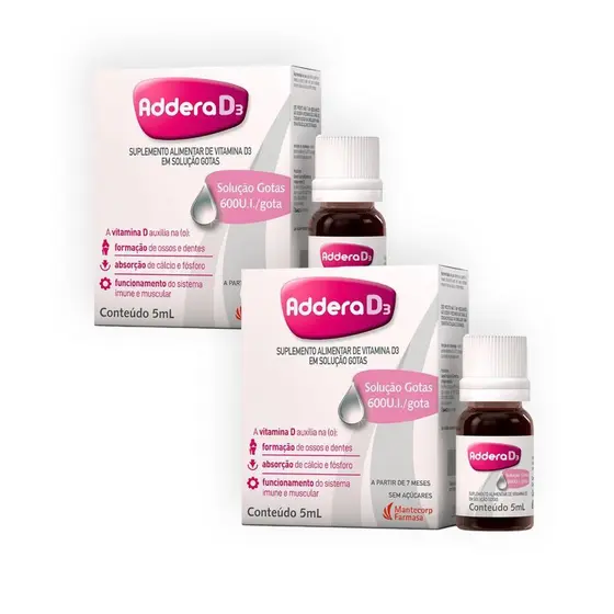 Kit 2 Vitaminas D Addera D3 600UI Gotas - 5ml