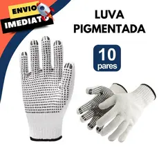 Kit 10 Luva Pigmentada Tricotada EPI Conforto Proteção Sensilibilidade Malha Jardinagem Industria Multiuso Resistente
