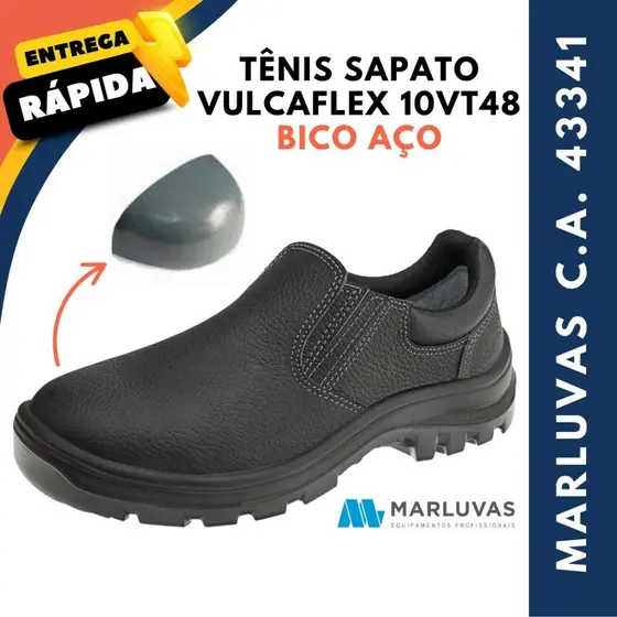 Sapato Tênis de Segurança Marluvas Vulcaflex 10VT48-A Bico de Aço Solado Bidensidade CA 4334
