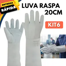 Luva Couro Raspa 20cm Proteção Segurança EPI Construção Industria Carga Manuseio Materiais Cortantes