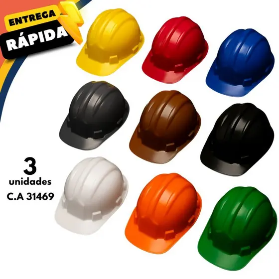 Kit 03 Capacete Para Obra EPI Segurança Proteção Confortável Com Carneira Engenheiro Construção