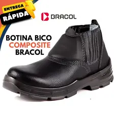 Botina de Segurança Bracol Bico Composite CA 42165 Couro Solado Bidensidade Antiderrapante