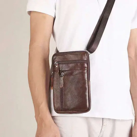 Shoulder bolsa Transversal pochete de lado com zíper Couro