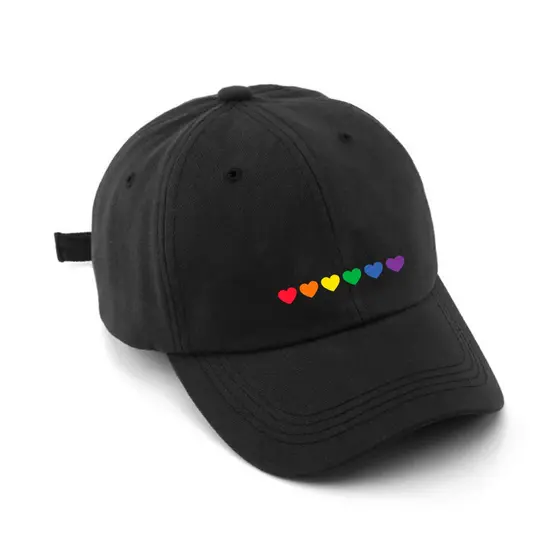 Boné Preto LGBT Coração ArcoÍris Baseball Unissex Boné Masculino Academia Feminino Ajustável Fitness