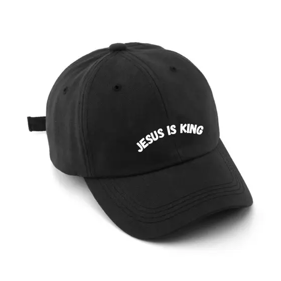 Boné Jesus Is King Estampado Unissex Algodão Regulagem Boné Preto Cristão Gospel Evangélico Estiloso