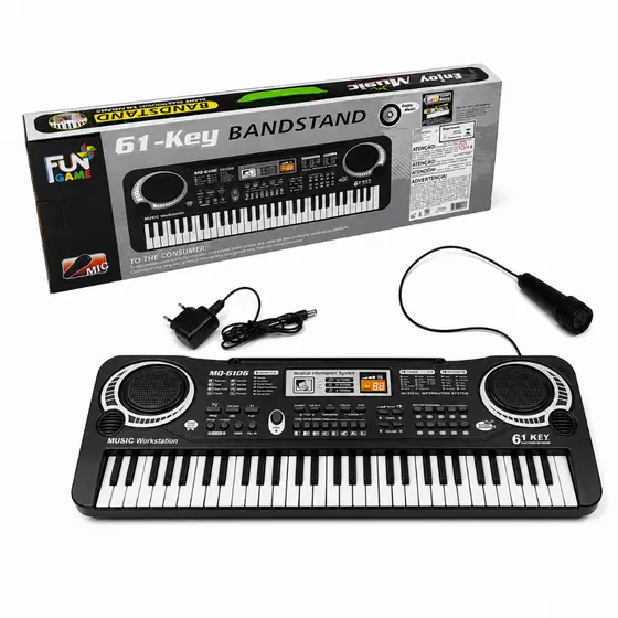 Teclado Elétrico 61 Teclas Musical Infantil com Microfone e Fonte