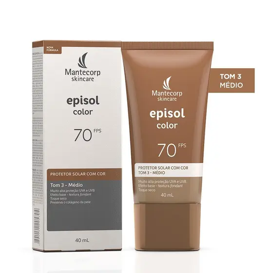 Protetor Solar Facial Episol Color Tom 3 Médio FPS70 40mL