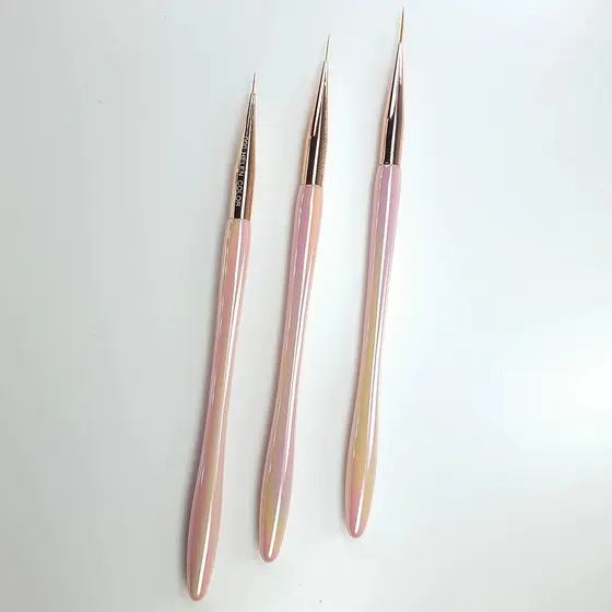 🔥 Kit 3 Pinceis Fino para Decoração Unha Nail Art - Rose Perolado - Helen Color 🔥