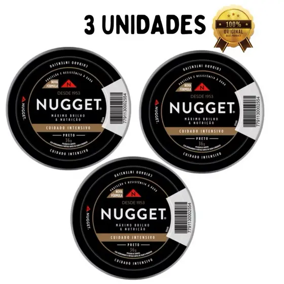 KIT 03 Unidades Graxa Preta Nugget para Sapatos e Couro Cera para Brilho em sapato