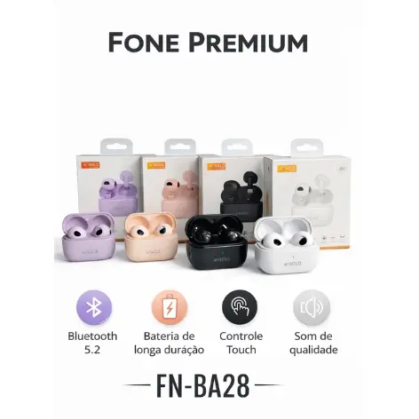 Mini Fone de Ouvido Bluetooth α’GOLD PLUS FN-BA28 TWS Sem Fio Compacto