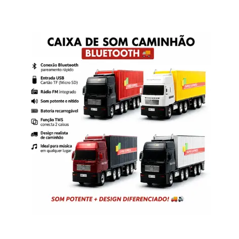 Caixa de Som Caminhão Bluetooth USB TF FM TWS Som Forte Portátil