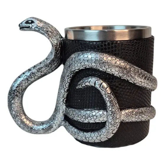 Caneca Medieval Artesanal Serpente Geek 3D em Resina Copo em Aço Inox Grande Térmico Chopp Cerveja Presente