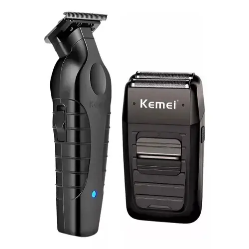 Kit 2 Máquinas de Acabamento Profissional Barbearia Kemei 2299-1102 Recarregável