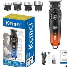 Máquina de Cortar Cabelo e Barba Kemei KM-1359 – Motor 7500RPM, Bateria 1200mAh, Display LED Turbo