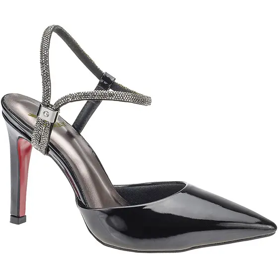 Sapato Feminino com Brilho Scarpin Salto Alto Traseiro Aberto Strass Pedraria 4001