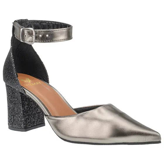 Scarpin Feminino Salto Alto Quadrado Bico Fino Traseira Fechada Fivela 3078