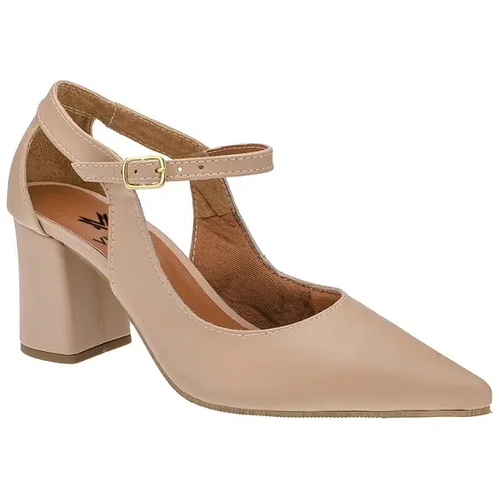 Sapato Feminino Scarpin Casual Bico Fino Salto Médio Fivela Confortável 3040
