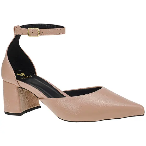 Scarpin Sapato Feminino Social Traseiro Fechado com Fivela Salto Bloco Bico Fino 0002