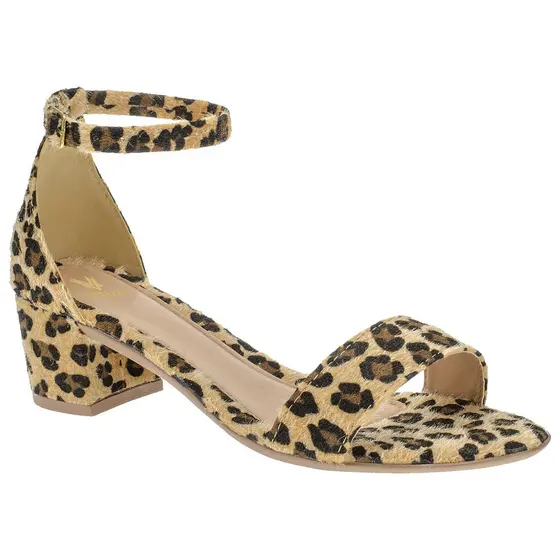 Sandalia Feminina Animal Print Saltinho Baixo Quadrado Tira Confortavel 203-500