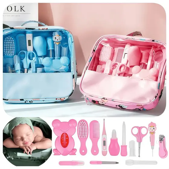 Kit 13 Peças Cuidados Bebê Recém-Nascido, Saúde e Higiene Completa, Rosa e Azul, Essencial para o Dia a Dia.