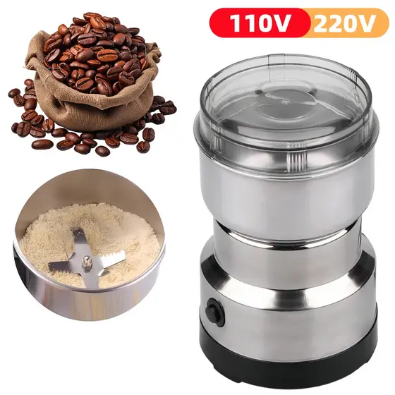 110V/220V Moedor Multifuncional de Café e Especiarias com Design  Inoxidável 4 Lâminas