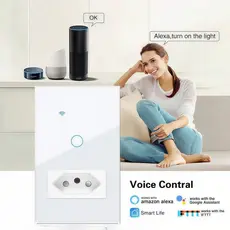 Interruptor Inteligente 1/2 Botão + Tomada Wifi Smart - Controle Remoto e Voz Alexa Google