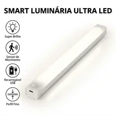 Smart Luminária Inteligente Ultra LED com sensor de movimento sem fio e Recarregável USB fino barra 30/50cm