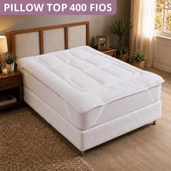 Pillow Top Ortopédico 400 Fios 6cm Toque de Algodão Solteiro Casal Queen Dupla Face Grosso ParaCasal
