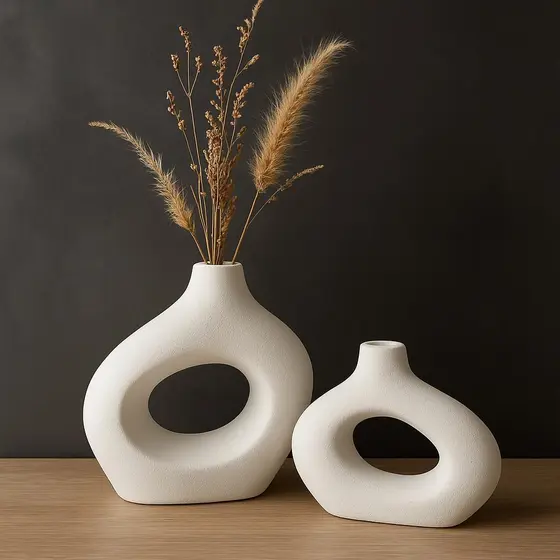 Kit Vaso Boho Minimalista Moderno Nórdico Rústico Escultura 2pçs