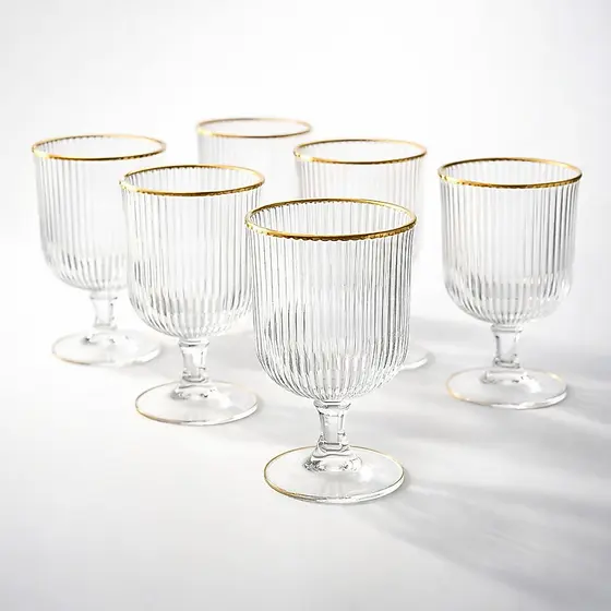 Kit Conjunto 6 ou 12 Taças Versalhes Borda Dourada 340ml Água Suco Restaurante Presente Casa