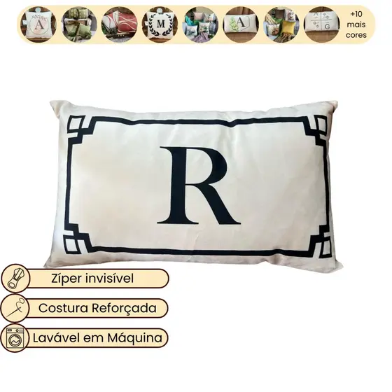 Capa de Almofada de Inicial Baguete Letra 50x30 cm de Veludo A-Z para Cama Casal