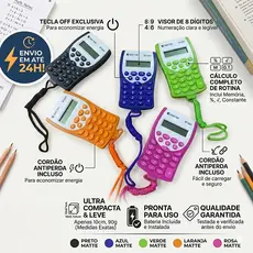Mini Calculadora de Bolso 8 Dígitos Portátil com Cordão – Ideal para Estudantes – Bateria Inclusa