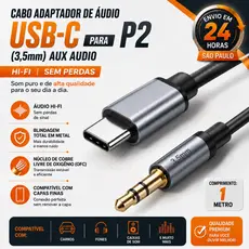 Cabo de Áudio Tipo C para 3.5mm Macho Trançado Adaptador para Fone de Ouvido e Caixa de Som