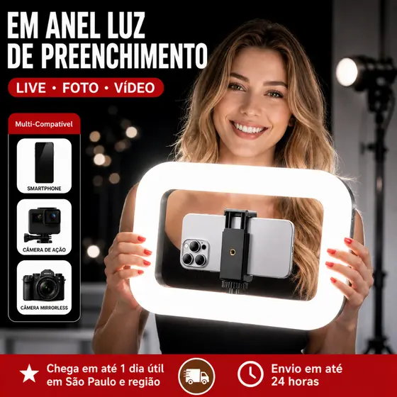 Iluminação Profissional Ring Light LED Portátil 20W para Fotos e Vídeos