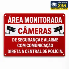 Placa Área Monitorada Câmeras de Segurança e Alarme Aviso PVC Sinalização Residencial Comercial