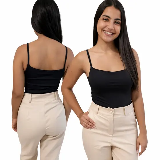 Blusinha Regata Feminina Suplex Alça Fina Forro Duplo Nos Seios Não Transparente Sem Sutiã