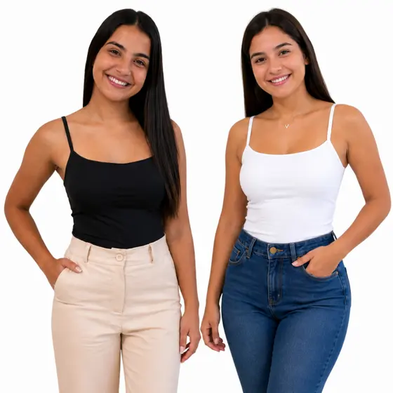Kit 2 Blusinhas Regata Feminina Alça Fina Forro Duplo Nos Seios Não Transparente Sem Sutiã