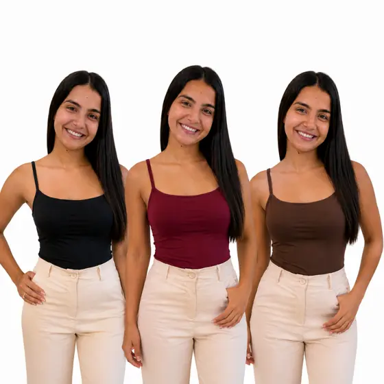 Kit 3 Blusa Regata Feminina Suplex Alça Fina Forrada nos Seios Confortável Básica