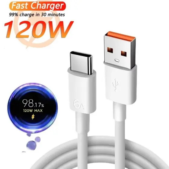 Cabo Turbo Tipo C 6A 120W Ativa Mi Turbo Charge Carga Ultra Rápida