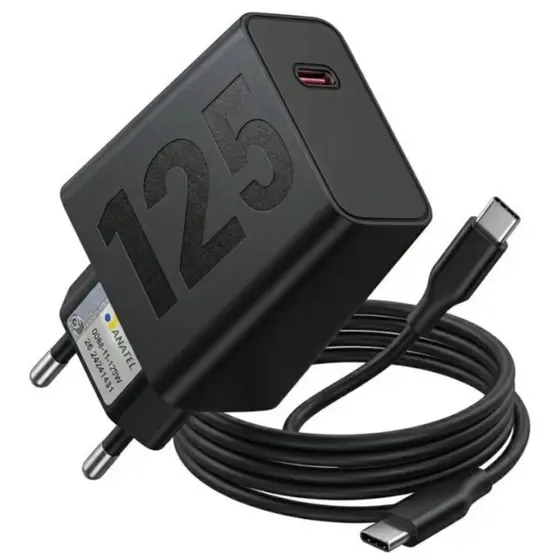 Carregador Turbo 125W Fonte e Cabo Tipo C 6A Carga Ultra Rápida Compatível Com Motorola