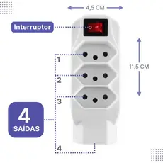 Mini Filtro De Linha Benjamin 4 Tomadas 3 Pinos Bivolt Interruptor De Segurança