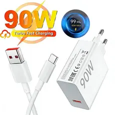 Carregador Turbo 90W Fonte e Cabo Tipo C 6A Carga Ultra Rápida Compatível Com Xiaomi