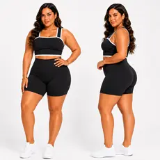Conjunto Fitness Plus Size Feminino Malha Suplex Top Cropped e Short Cintura Alta Academia G GG G1 G2
