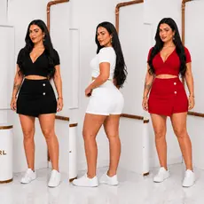 Conjunto Plus Size Feminino  - Short saia e Cropped Moda Verão P M G GG